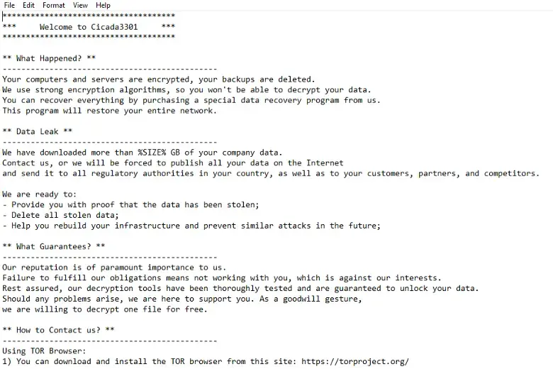 Cicada3301 Ransomware Message