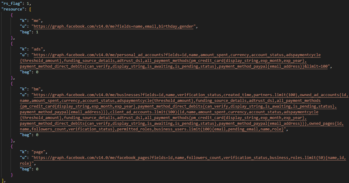 C2 response—Facebook's graph API used to access sensitive information 